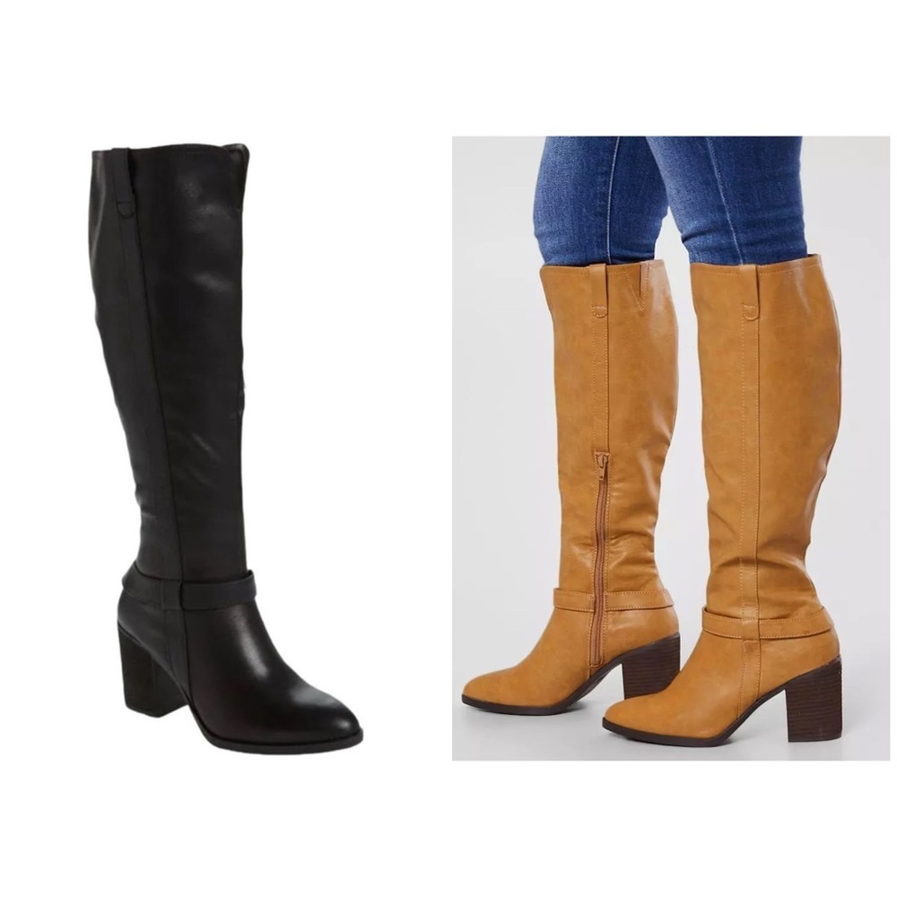 MIA 'Hamilton' Faux Leather Black Block Heeled Knee High Boots Sz 8.5 NEW